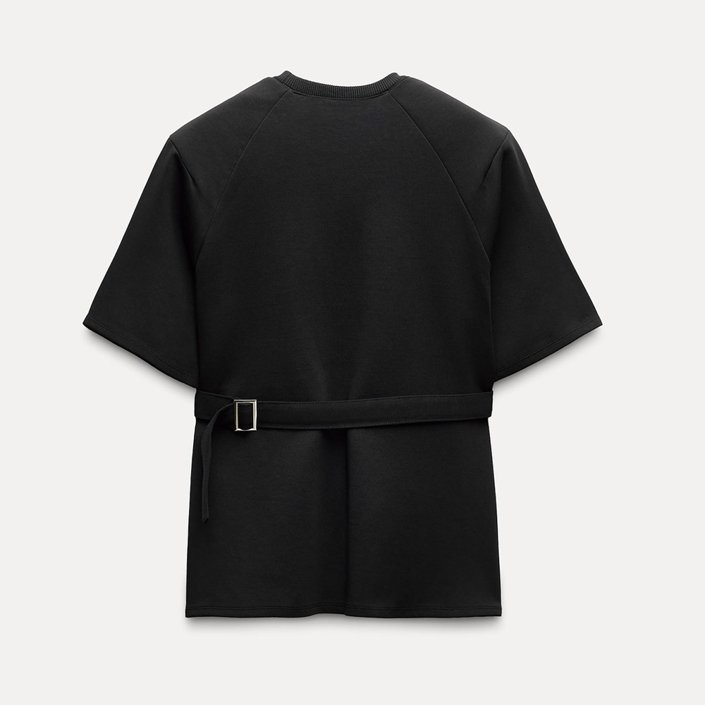 NWT Zara Black Shoulder Pad Buckle T-Shirt